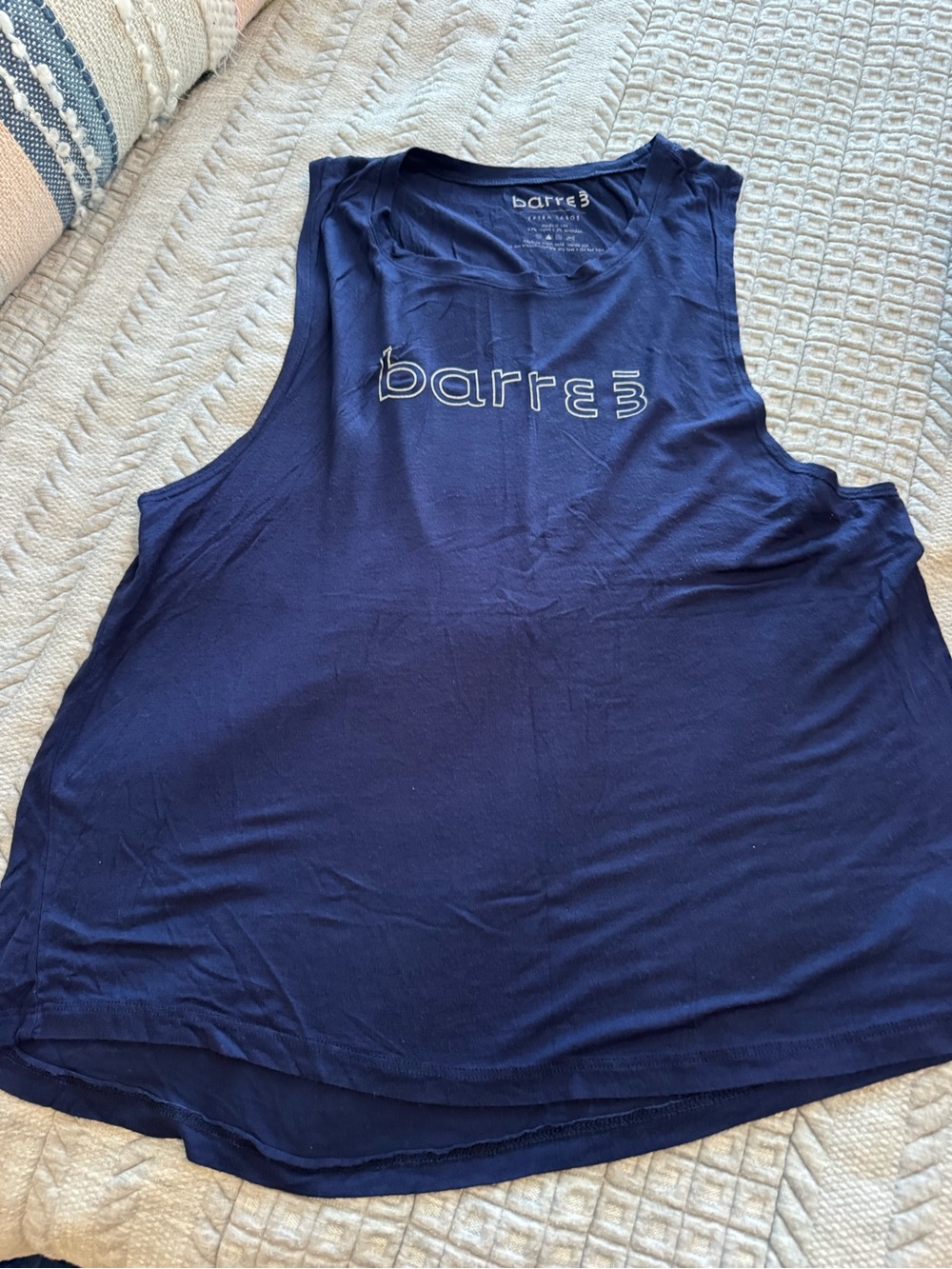 Barre3 Women's Navy Muscle Tee - Logo Performance Tank